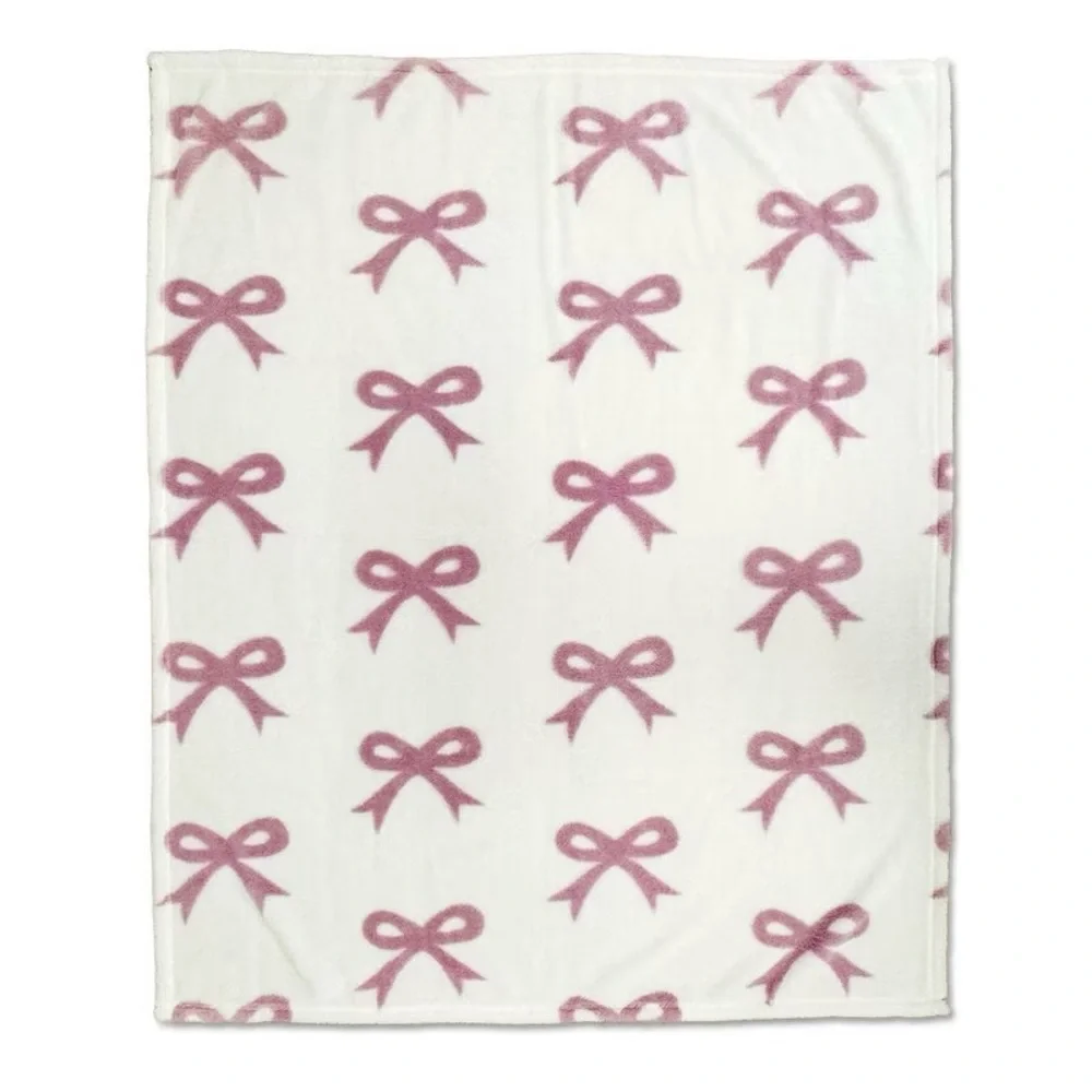 Pink Coquette Bow Plush Throw Blanket